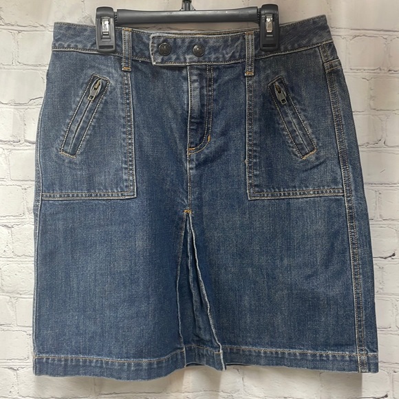 Gap Jeans denim front pleat zip pockets size 6 mini skirt - Picture 1 of 8